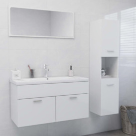 Bathroom Furniture Set High Gloss White Engineered Wood - thumbnail 1