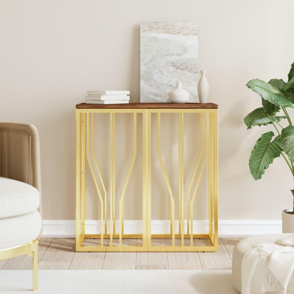Console Table Gold Stainless Steel and Solid Wood Reclaimed - image 1