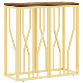 Console Table Gold Stainless Steel and Solid Wood Reclaimed - thumbnail 2