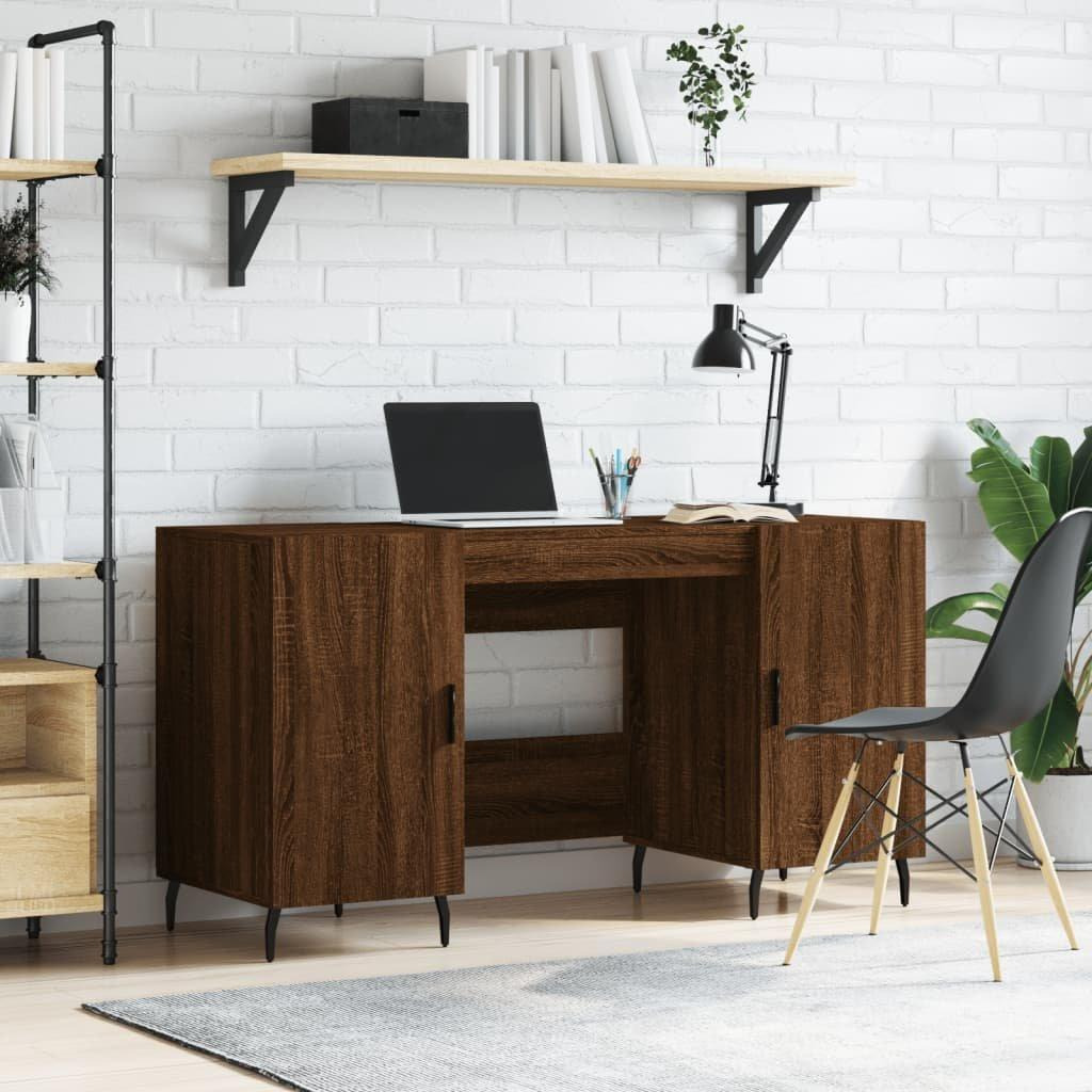 Desk Brown Oak 140x50x75 cm Engineered Wood - image 1