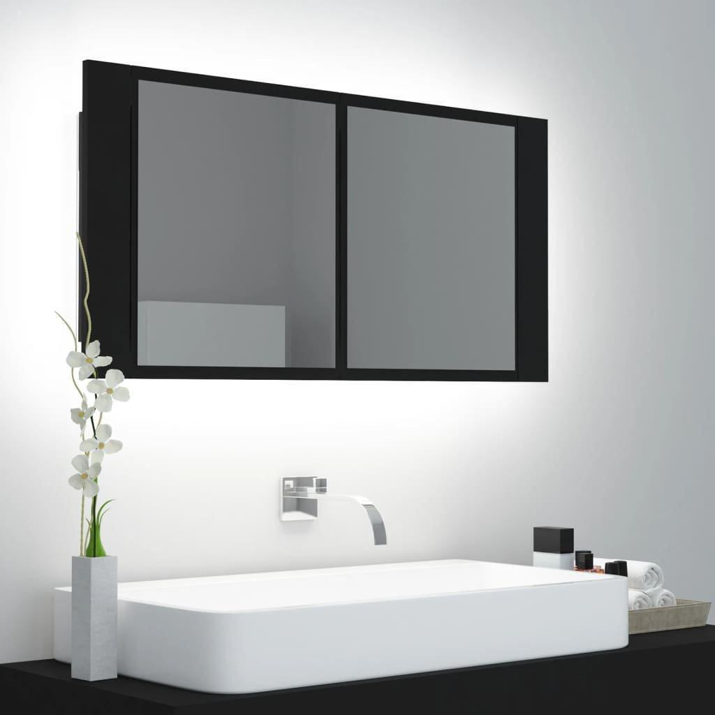 LED Bathroom Mirror Cabinet Black 90x12x45 cm - image 1