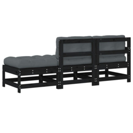 3 Piece Garden Lounge Set with Cushions Black Solid Wood - thumbnail 3