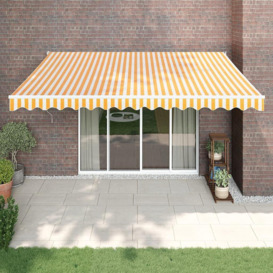 Retractable Awning Yellow and White 4x3 m Fabric and Aluminium