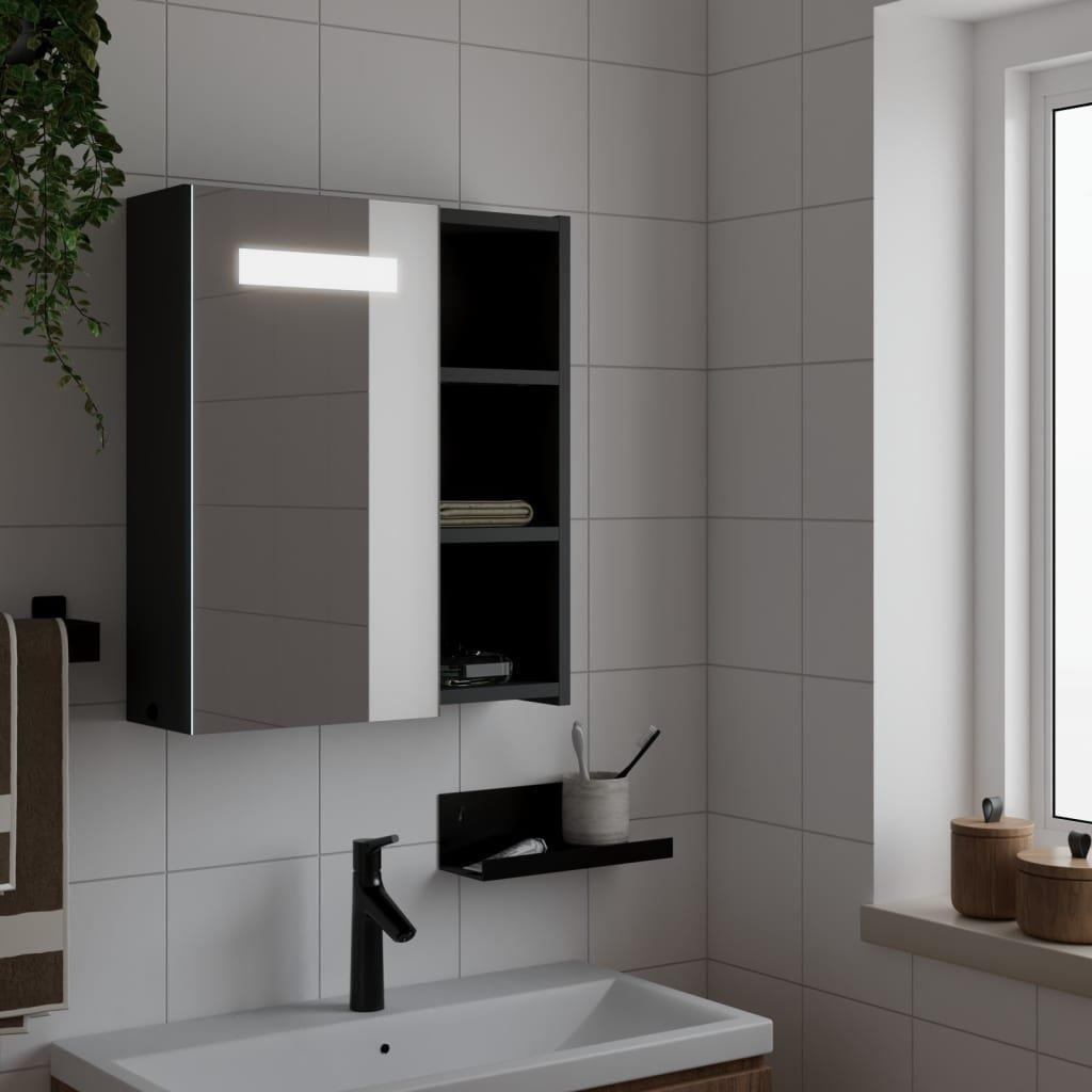 Bathroom Mirror Cabinet with LED Light Black 45x13x52 cm - image 1