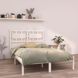Bed Frame White Solid Wood 140x200 cm - thumbnail 1
