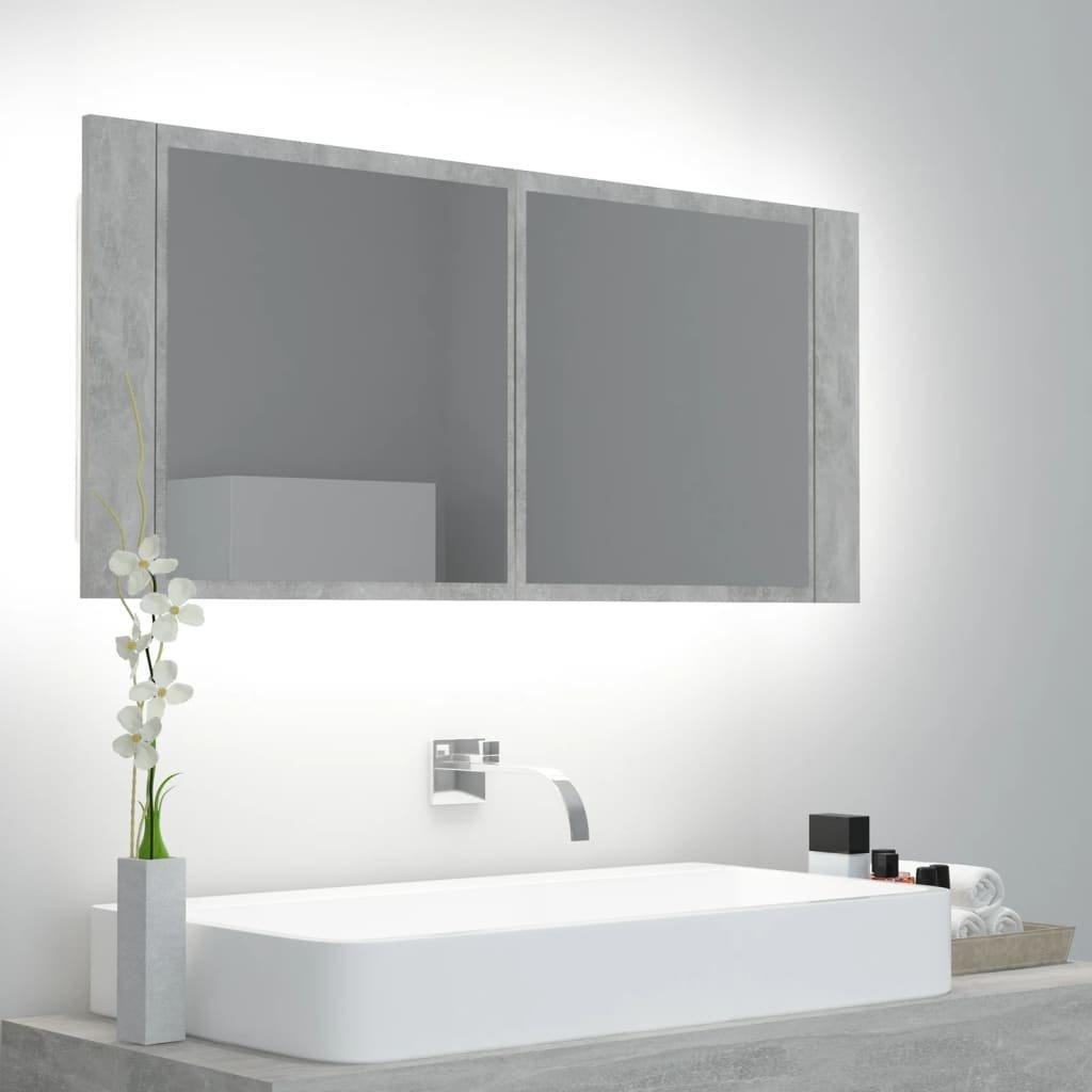 LED Bathroom Mirror Cabinet Concrete Grey 100x12x45 cm - image 1