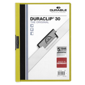 DURACLIP 30 Sheet Document Metal Clip File Folder - 25 Pack - A4 Green