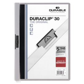 DURACLIP 30 Sheet Document Metal Clip File Folder - 25 Pack - A4 Grey