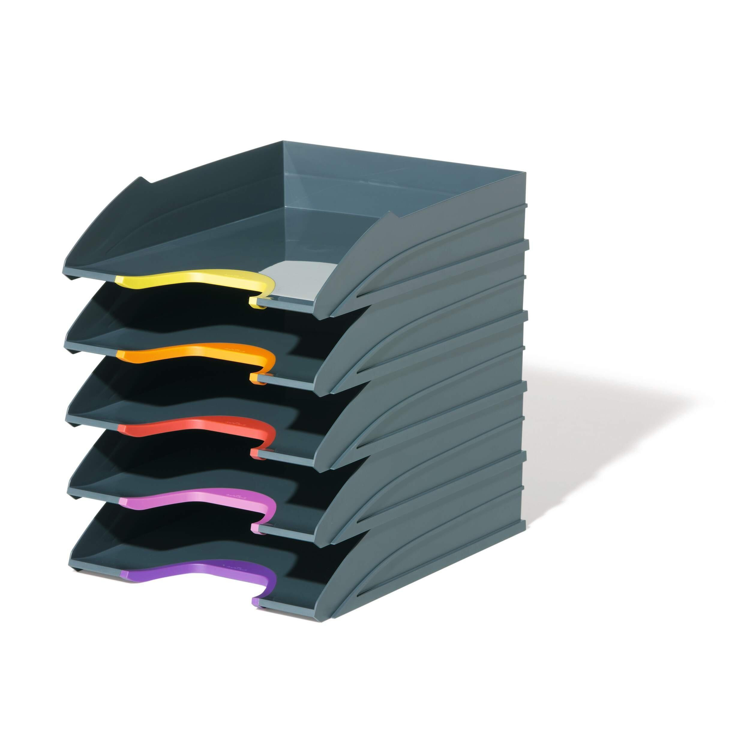 VARICOLOR Stackable Document Filing Letter Tray - 5 Pack - A4 Grey - image 1