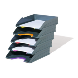 VARICOLOR Stackable Document Filing Letter Tray - 5 Pack - A4 Grey - thumbnail 2