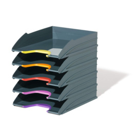 VARICOLOR Stackable Document Filing Letter Tray - 5 Pack - A4 Grey - thumbnail 1