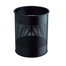 Metal Waste Bin with Perforated Ring - 15 Litre - Black