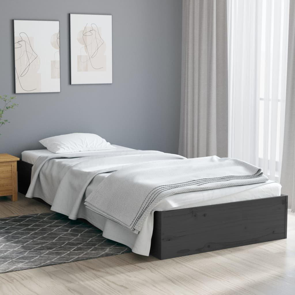 Bed Frame Grey Solid Wood 75x190 cm Small Single - image 1