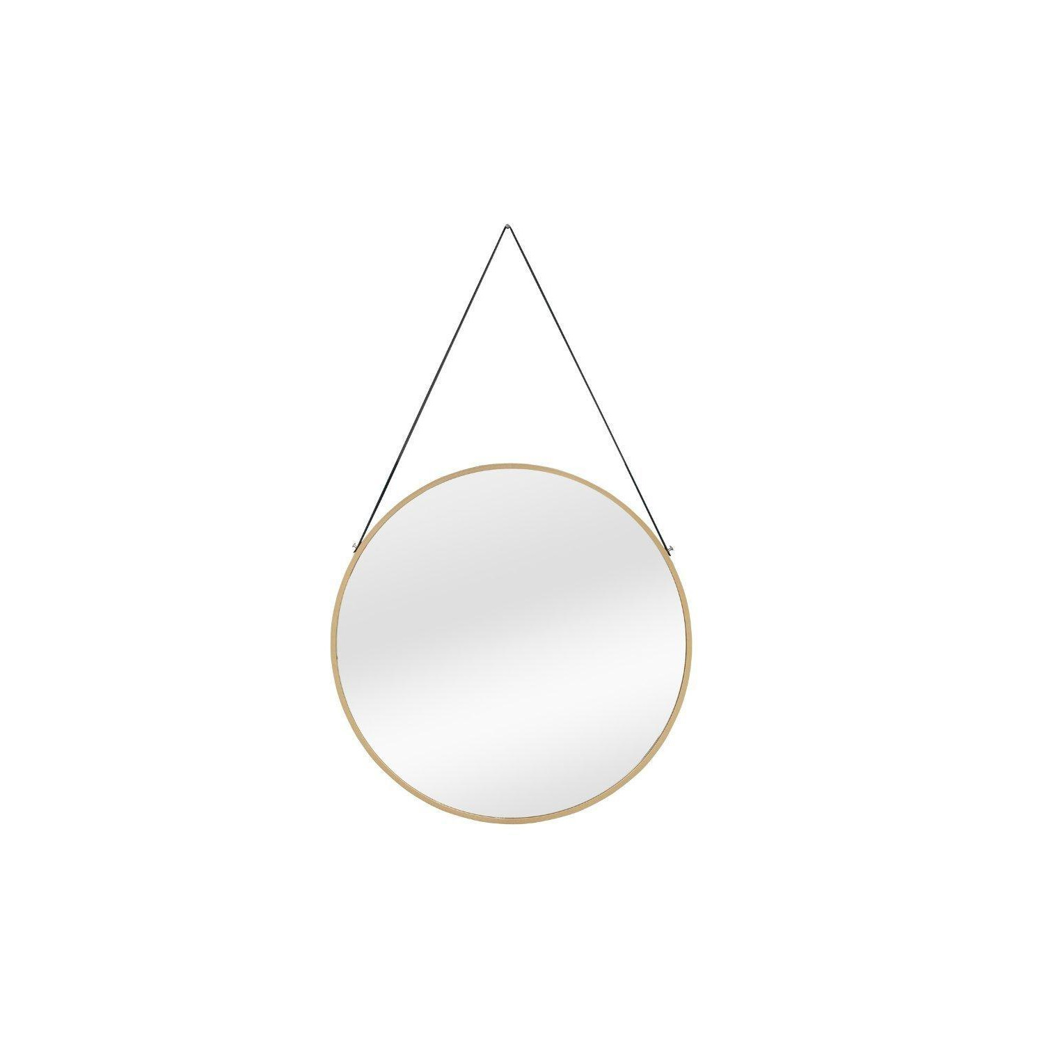 Amos Round Metal Mirror With Leather Hanging Strap 50Cm - image 1