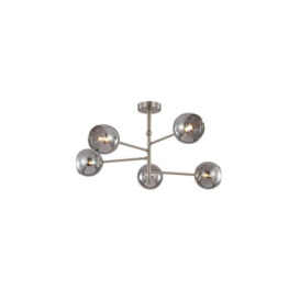 Turner Modern 5 Light Semi Flush Ceiling Lamp With Smoked Glass Shade - thumbnail 1