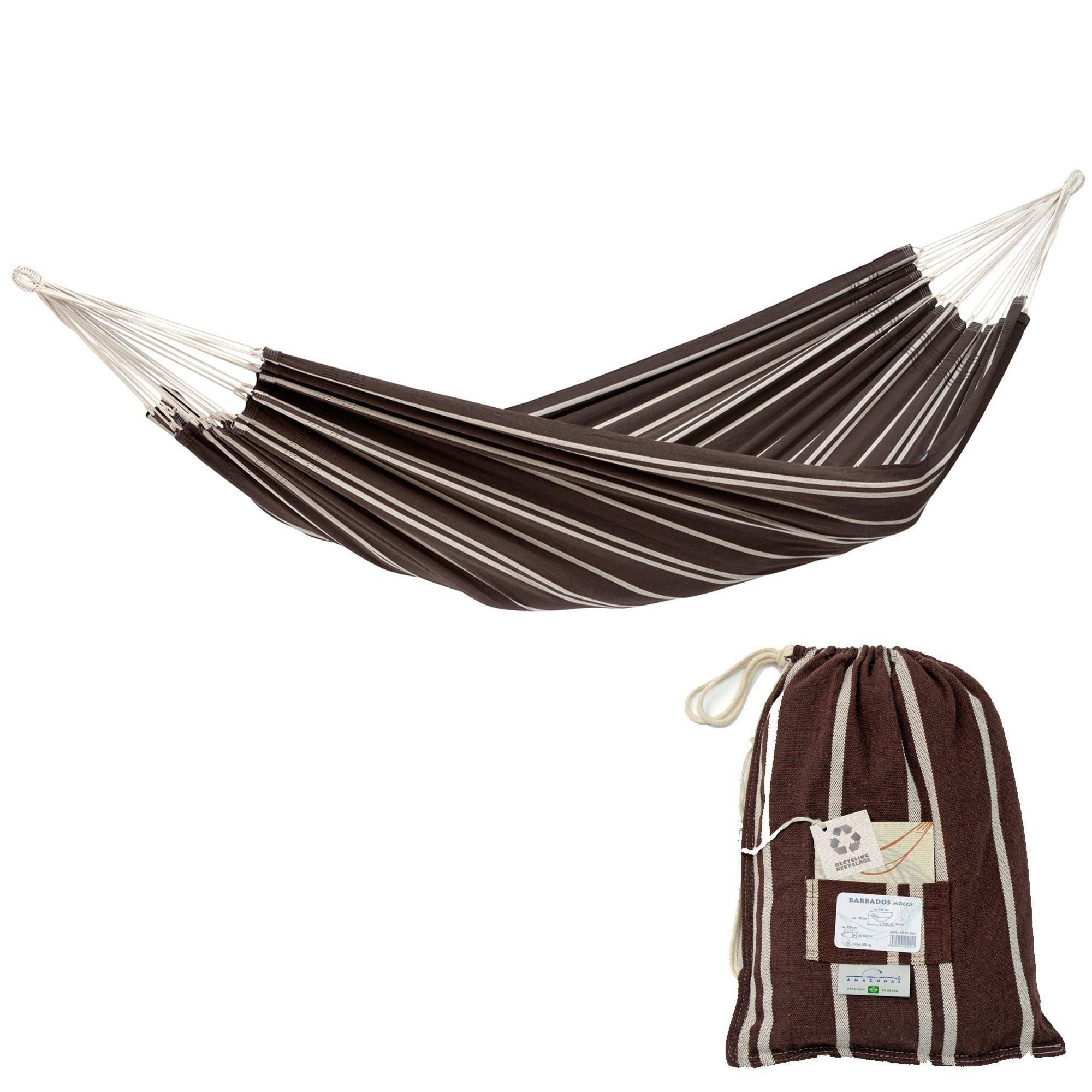 Amazonas Barbados Cotton Double 2 Seat/Person Sized Classic Garden Hammock With Bag -  Mocca - image 1