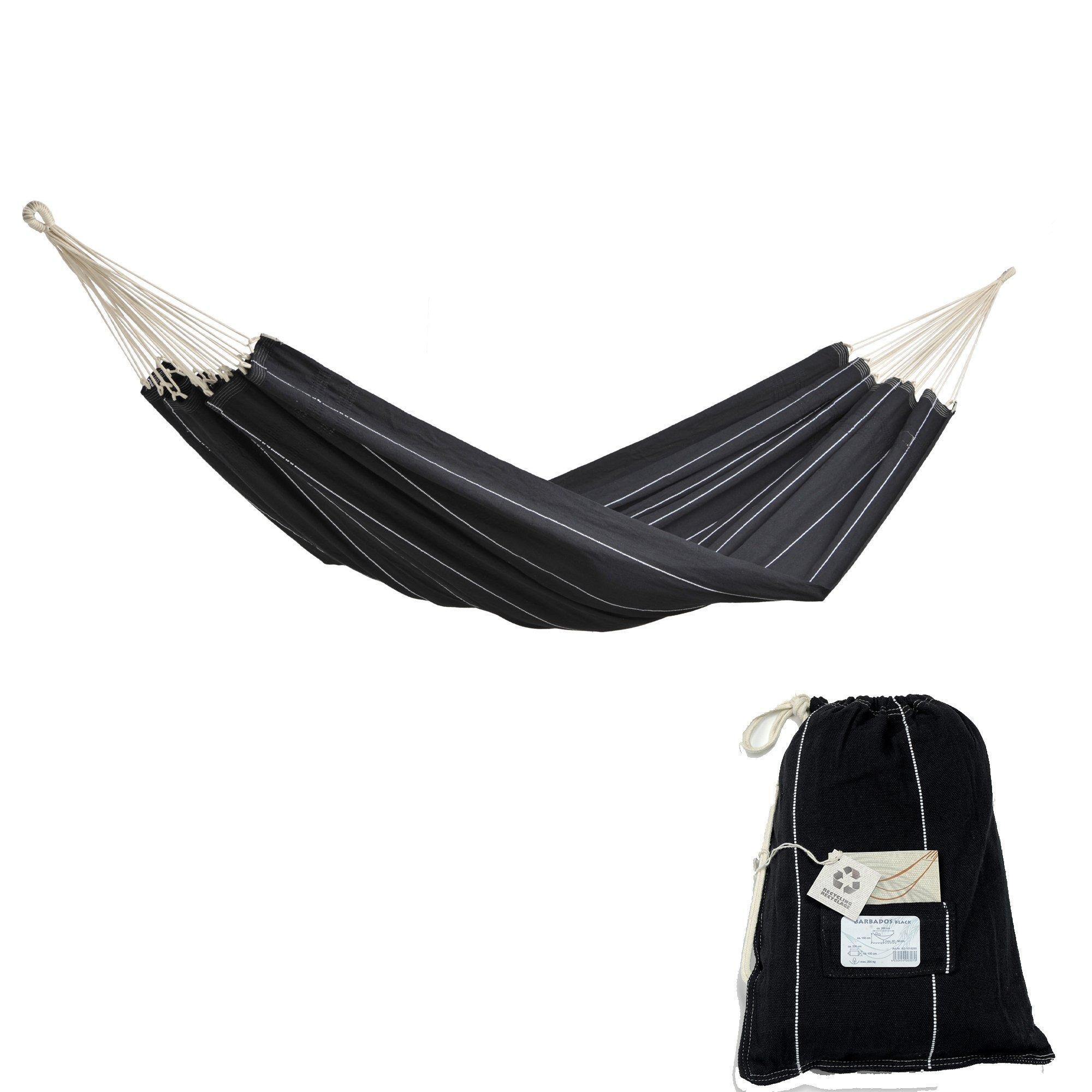 Amazonas Barbados Cotton Double 2 Seat/Person Sized Classic Garden Hammock With Bag -  Black - image 1