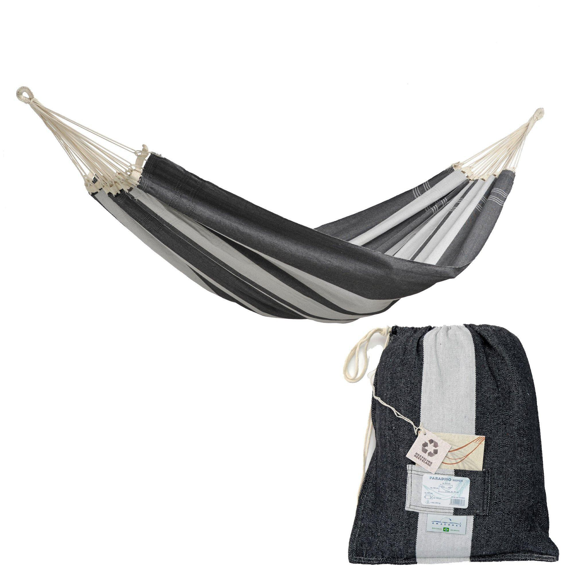 Paradiso Family Sized Handcrafted Garden Hammock with Bag - Silver - image 1