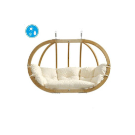 Globo Double Royal Wooden Cushion Egg Hanging Chair - Natura - thumbnail 1