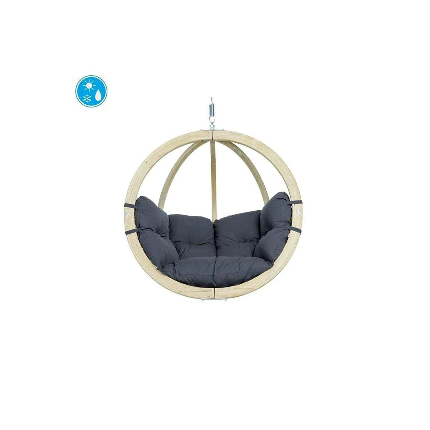 Globo Single Wooden Cushion Egg Hanging Chair - Anthracite - image 1