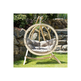 Globo Single Wooden Cushion Egg Hanging Chair - Taupe - thumbnail 2