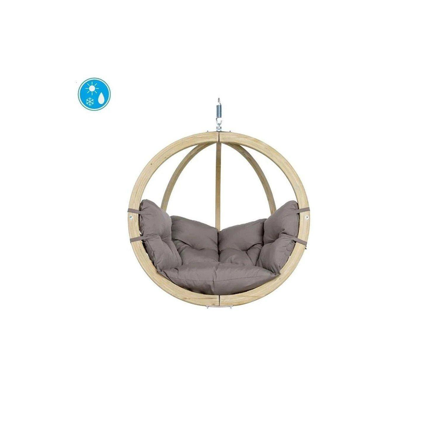 Globo Single Wooden Cushion Egg Hanging Chair - Taupe - image 1