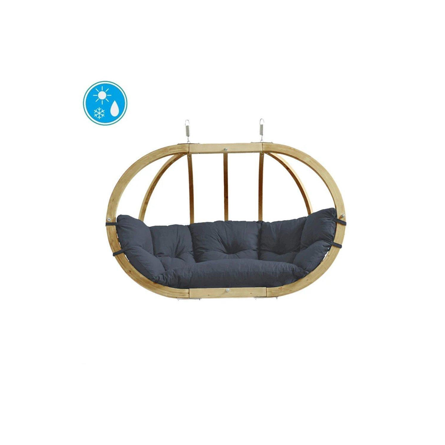 Globo Double Royal Wooden Cushion Egg Hanging Chair - Anthracite - image 1