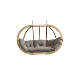 Globo Double Royal Wooden Cushion Egg Hanging Chair - Taupe - thumbnail 1