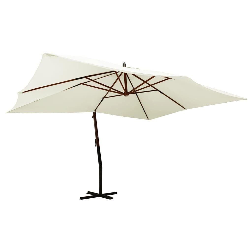 Cantilever Umbrella with Wooden Pole 400x300 cm Sand White - image 1