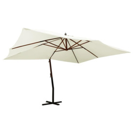 Cantilever Umbrella with Wooden Pole 400x300 cm Sand White - thumbnail 1