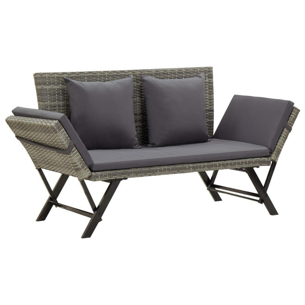 Garden Bench with Cushions Grey 176 cm Poly Rattan - image 1