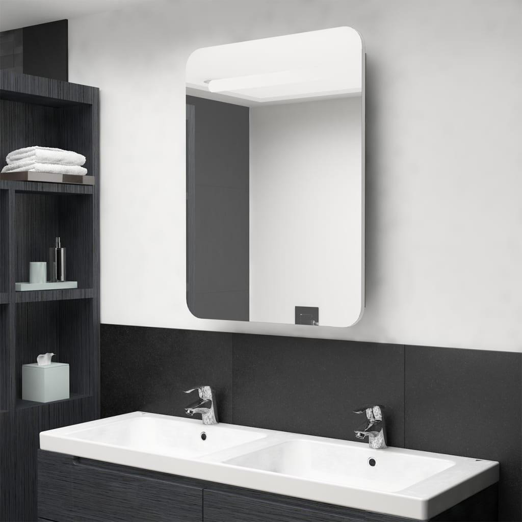 LED Bathroom Mirror Cabinet White and Oak 60x11x80 cm - image 1