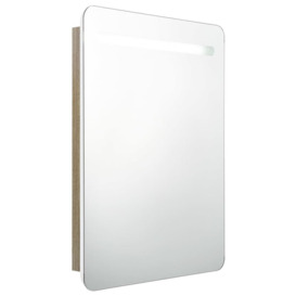 LED Bathroom Mirror Cabinet White and Oak 60x11x80 cm - thumbnail 2