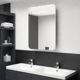 LED Bathroom Mirror Cabinet White and Oak 60x11x80 cm - thumbnail 1