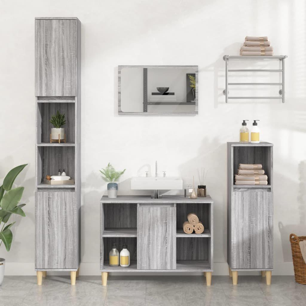 3 Piece Bathroom Furniture Set Grey Sonoma Engineered Wood - image 1