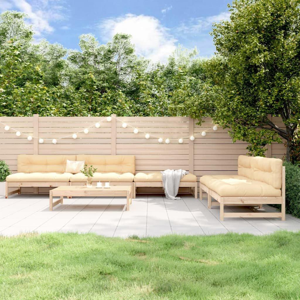 6 Piece Garden Lounge Set Solid Wood Pine - image 1
