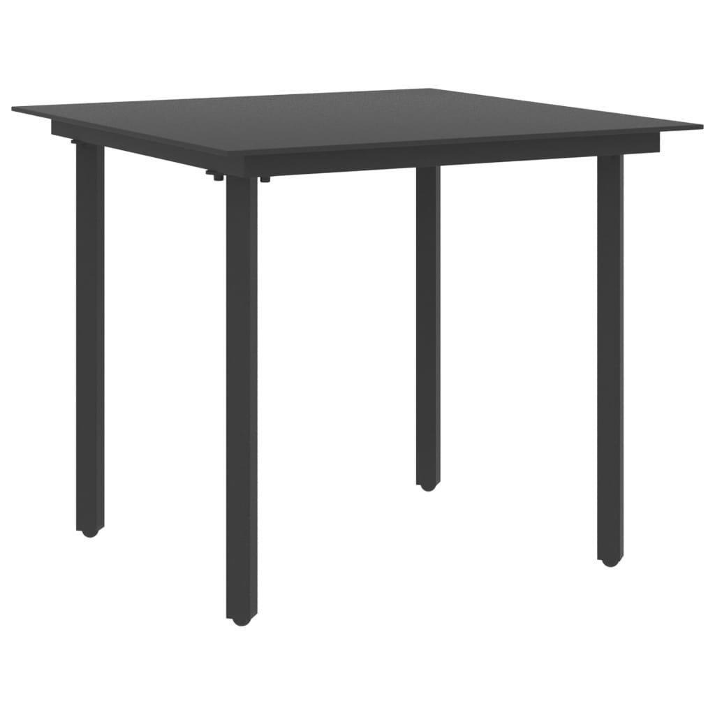Garden Dining Table Black 80x80x74 cm Steel and Glass - image 1