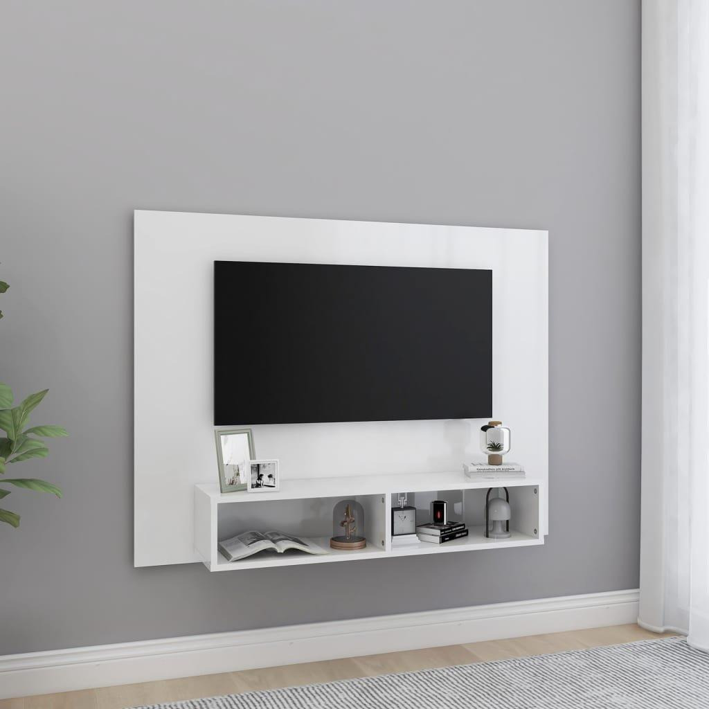 Wall TV Cabinet High Gloss White 120x23.5x90 cm Engineered Wood - image 1