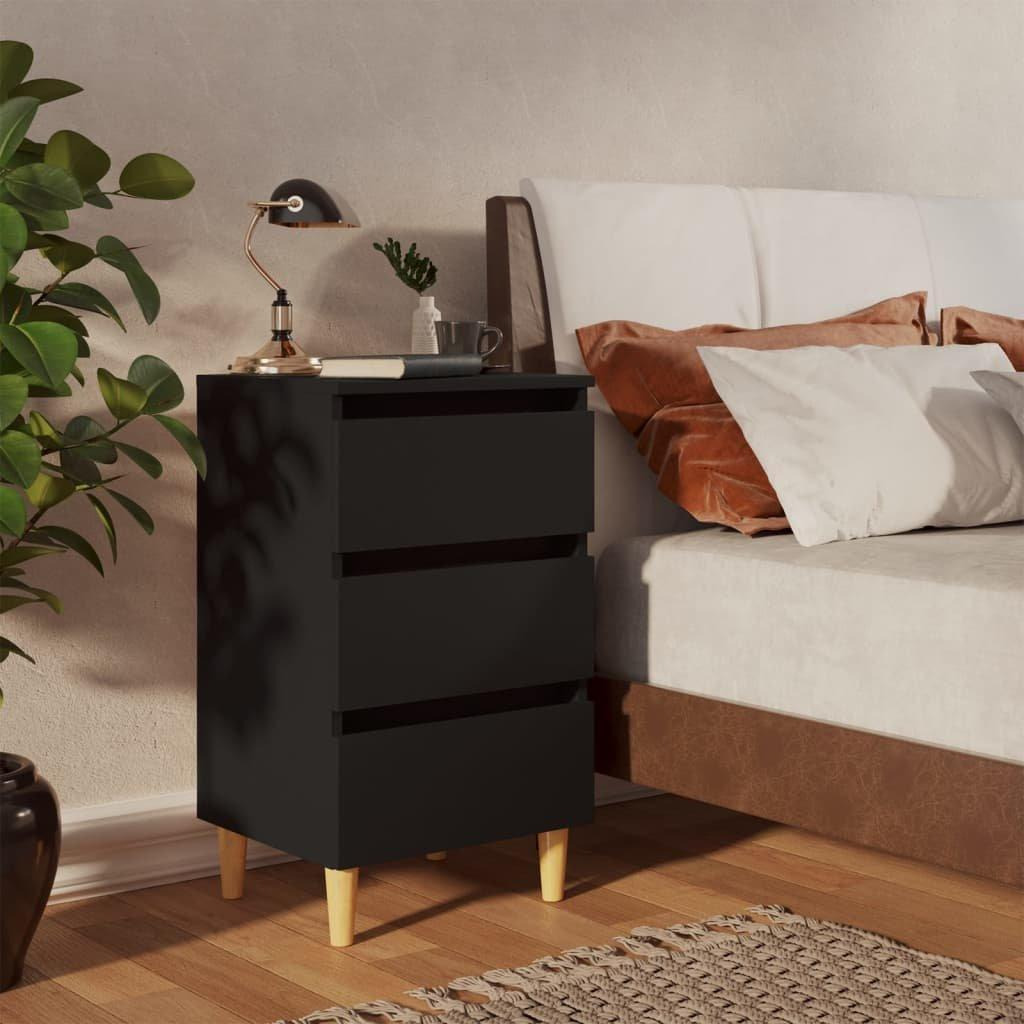Bed Cabinet with Solid Wood Legs Black 40x35x69 cm - image 1