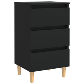 Bed Cabinet with Solid Wood Legs Black 40x35x69 cm - thumbnail 2