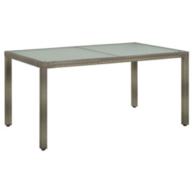 Garden Table 150x90x75 cm Tempered Glass and Poly Rattan Grey - thumbnail 1