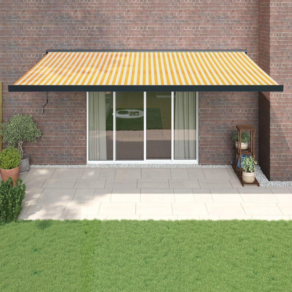 Retractable Awning Yellow and White 5x3 m Fabric and Aluminium - image 1