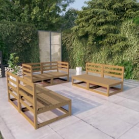 6 Piece Garden Lounge Set Honey Brown Solid Pinewood