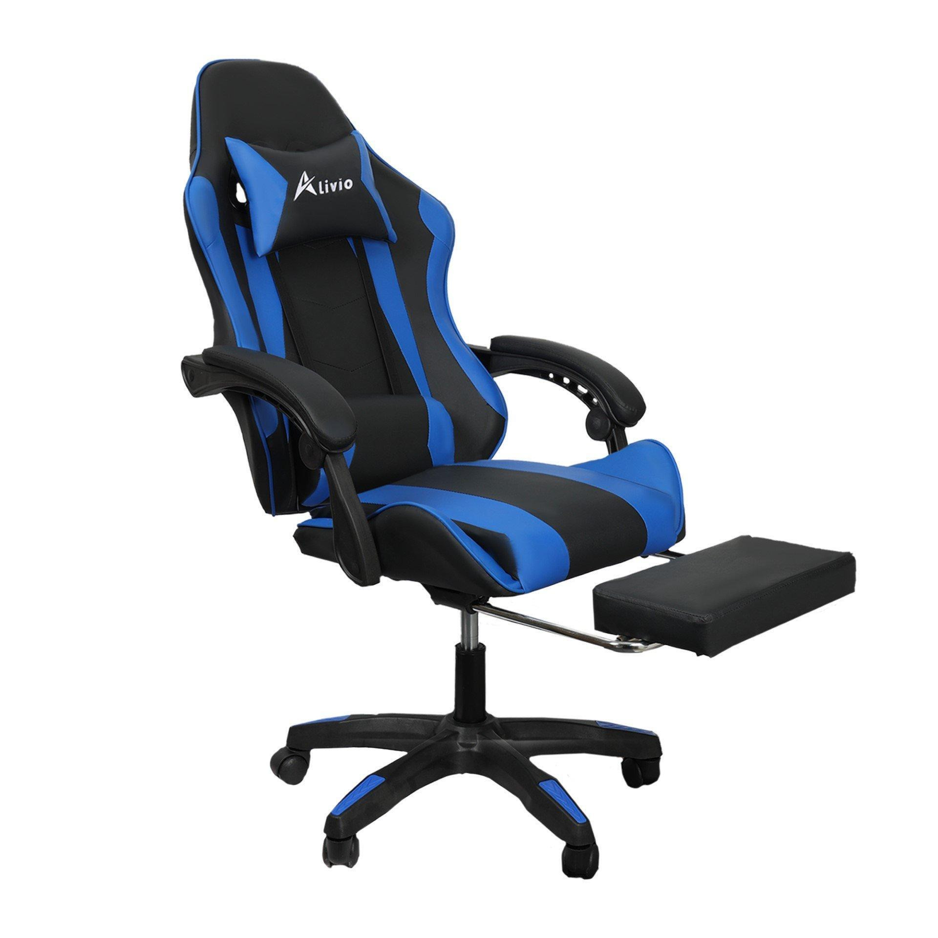 Racing 360 Reclining Swivel Gaming Chair Reclining PU Leather With Footrest & Massager Blue - image 1
