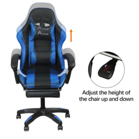 Racing 360 Reclining Swivel Gaming Chair Reclining PU Leather With Footrest & Massager Blue - thumbnail 3