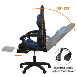Racing 360 Reclining Swivel Gaming Chair Reclining PU Leather With Footrest & Massager Blue - thumbnail 2