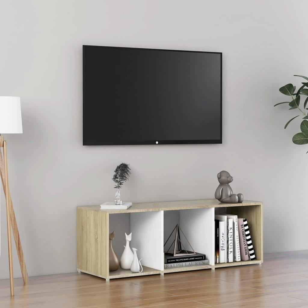 TV Cabinet White and Sonoma Oak 107x35x37 cm Engineered Wood - image 1