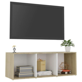 TV Cabinet White and Sonoma Oak 107x35x37 cm Engineered Wood - thumbnail 3