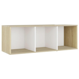 TV Cabinet White and Sonoma Oak 107x35x37 cm Engineered Wood - thumbnail 2