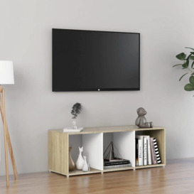 TV Cabinet White and Sonoma Oak 107x35x37 cm Engineered Wood - thumbnail 1